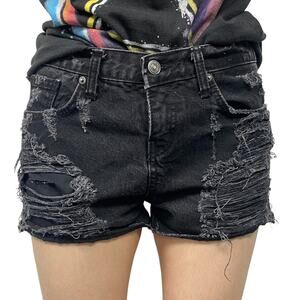 Vintage NikiSix Denim Womens Size M Black Distressed Denim Shorts